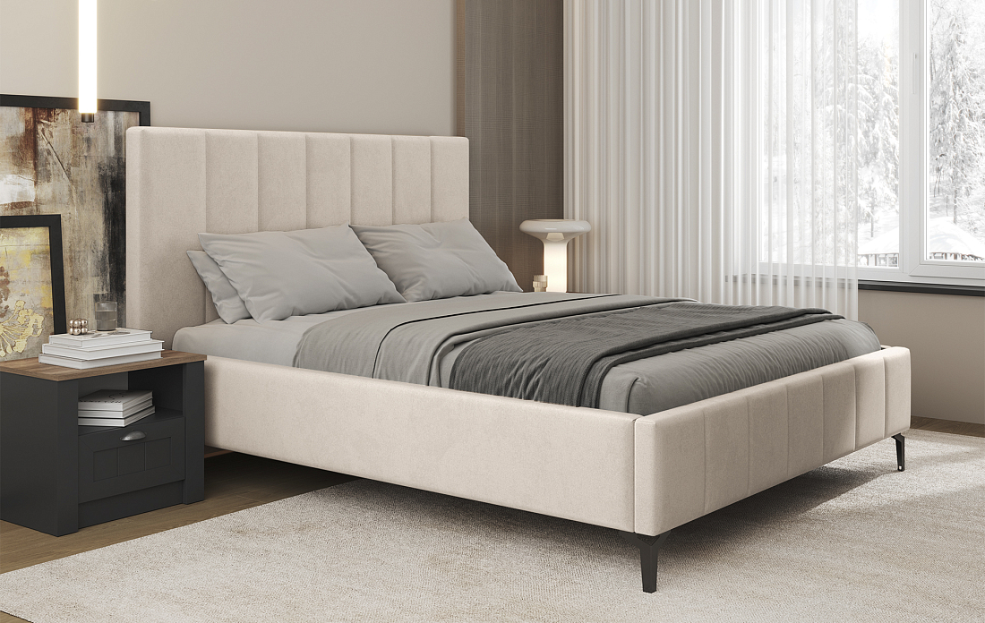 Кровать Брэнда (ш.1400) микровелюр Китон 702 слоновая кость